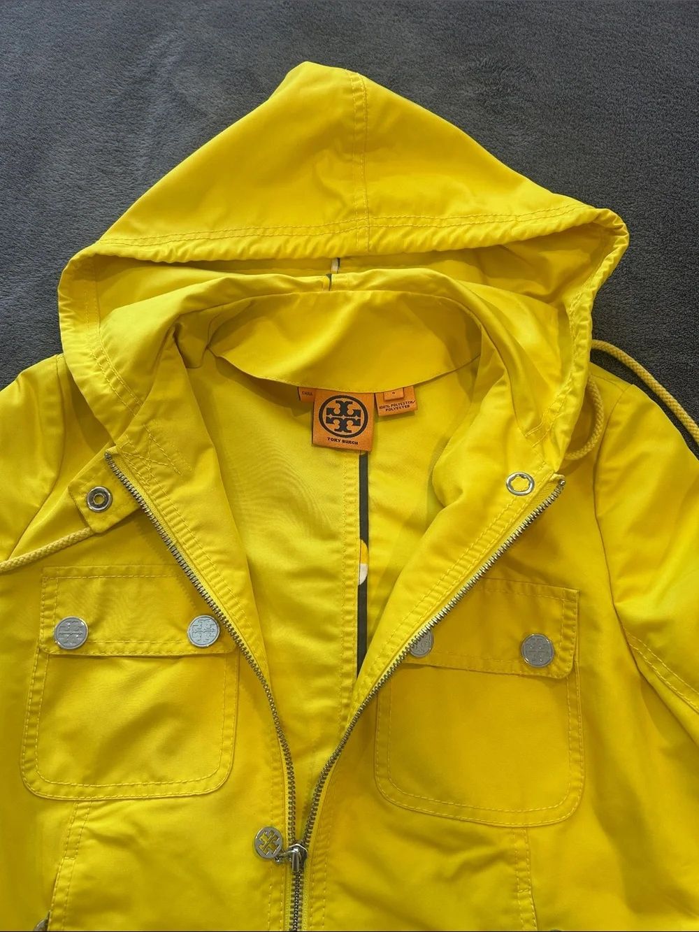 Tory Burch Bright Yellow water resistant Hooded Jacket